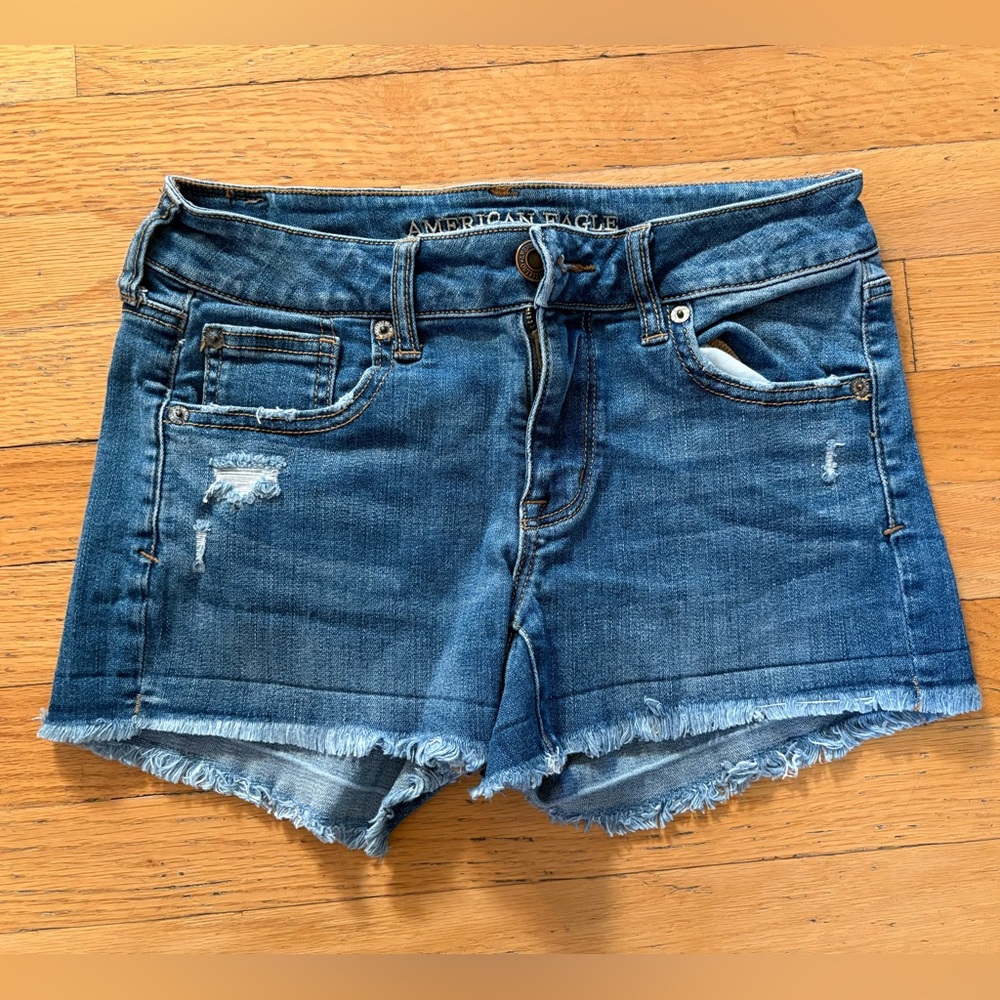 American Eagle Super Stretch X Distressed Denim Jean Shorts Size 4